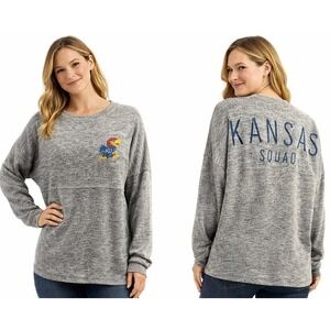 Chicka-d 729 Kansas Jayhawks KU Mascot Spirit Jersey Top Grey Heather Size S